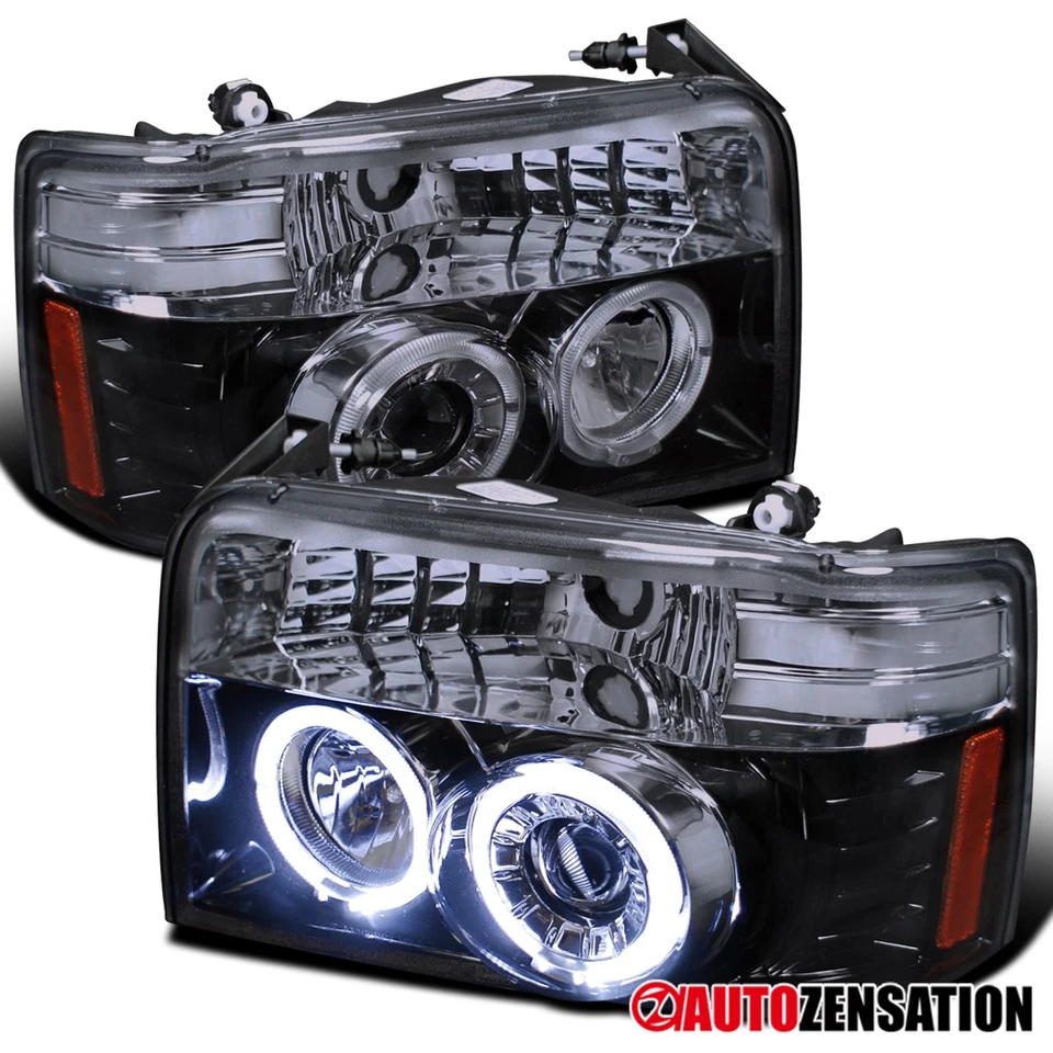 Fit 1992-1996 Ford F150 F250 Bronco Black Smoke LED Halo Projector Headlights Foto 1 de 4