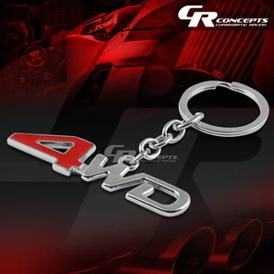 AUTO CAR/TRUCK POLISHED RED/CHROME 4WD LOGO METAL KEY CHAIN CHARM CHAIN RING - Picture 1 of 4
