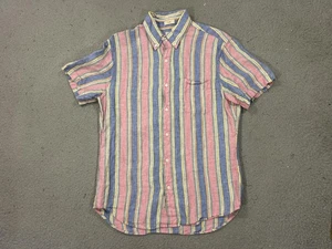 J Crew Shirt Mens Medium Multicolor Stripe Linen Slim Bard McNutt Preppy Pastel - Picture 1 of 11