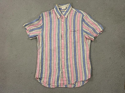 J Crew Shirt Mens Medium Multicolor Stripe Linen Slim Bard McNutt Preppy Pastel - Image 1 of 4