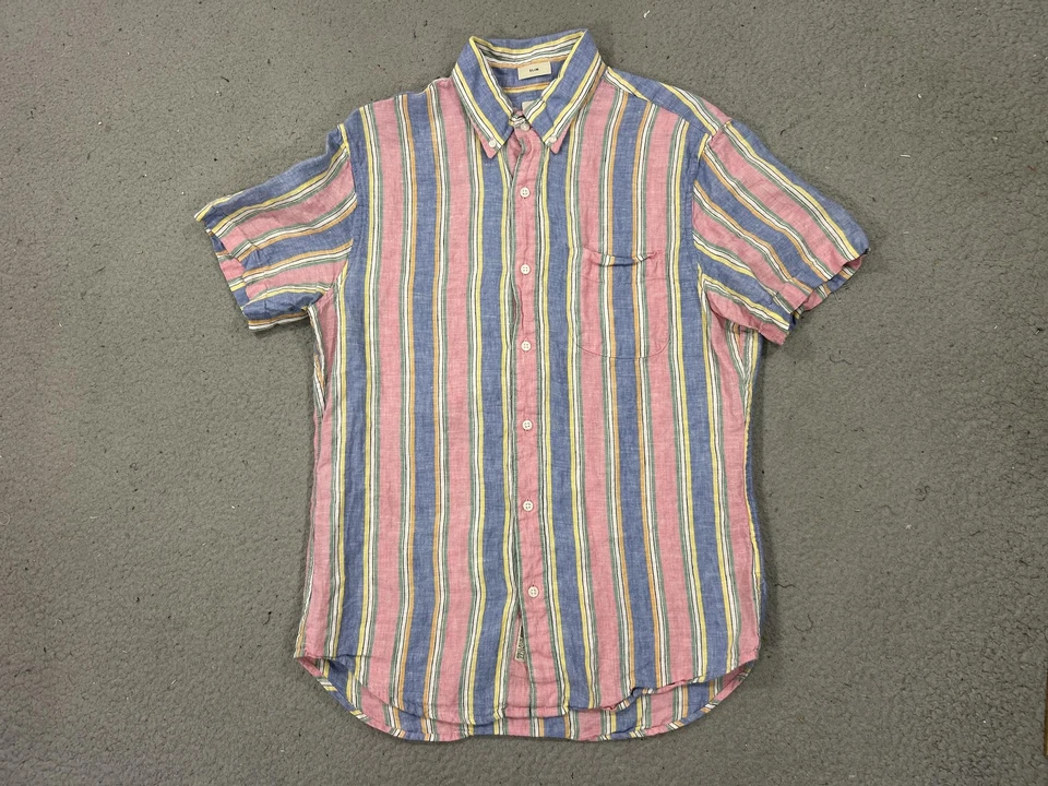 J Crew Shirt Mens Medium Multicolor Stripe Linen Slim Bard McNutt Preppy Pastel - Image 1 of 4