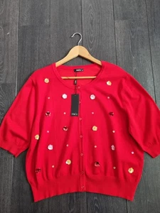 BNWT Floral Sequin Embellished Red Short Sleeved Cardigan 22 - Picture 1 of 7