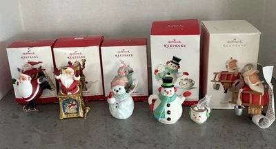 Lote de 5 adornos navideños de recuerdo con sello - Santa Claus y muñecos de nieve 2013-2016 Foto 1 de 4