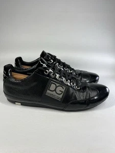 Dolce & Gabbana Sneakers Black Shiny Leather Low Top Shoes Size 9.5 US - Picture 1 of 16