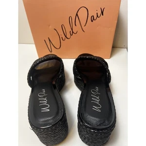 Wild Pair Niftyy schwarze gewebte Plateau-Espadrille-Sandalen mit Keilabsatz Damengröße 11 neu im Karton - Bild 1 von 10