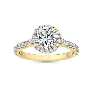 Halo Wedding Ring 2Ct Round Cut Lab Created Diamond 14K Yellow Gold Plated - Picture 1 of 11