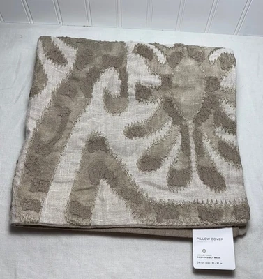 Pottery Barn Delancey Embroidered Pillow Cover ~ Neutral ~ 24” - Image 1 of 4