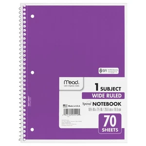Mead Spiral 1-Subject Wide-Ruled Notebook, 1 Notebook, Purple - Picture 1 of 2