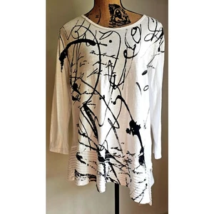 Jess & James Scrolls asymmetrisches schwarzes Scribble Tunika Shirt, Damen Gr. L - Bild 1 von 12
