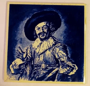 Frans Hals The Merry Drinker Delft Holland Blue & White Ceramic 6" Tile Wall Art - Bild 1 von 7