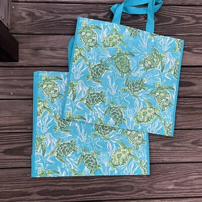 TJMAXX 2 🐢TJX Sea Turtles BLUE SEA Beach Shopping Bags Reusable Tote New!