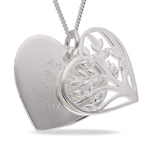 Personalised 925 Silver Heart Family Tree Pendant Necklace Gift Any 4 Names +Box - Bild 1 von 5