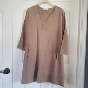 Carly Jean LA Split Neck Crinkled Gauze Dual Pocket 3/4 Sleeves Tunic Small/Medi - Picture 1 of 11