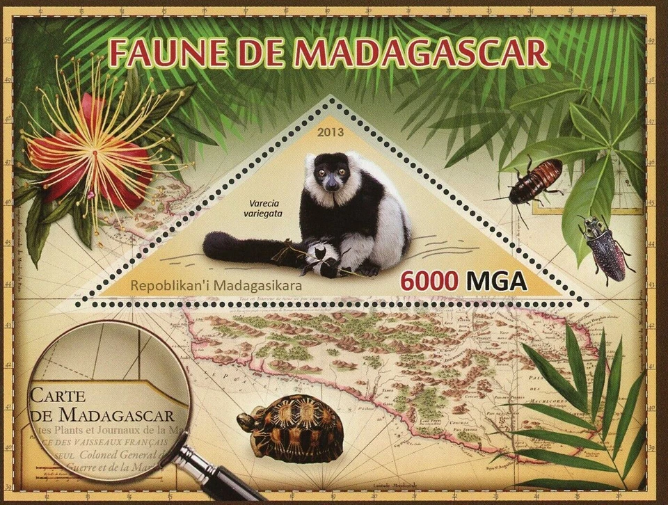 Varecia Variegata Stamp Fauna Wild Animal Souvenir Sheet Mint NH - Image 1 of 4