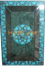 20"x40" Marble Dining Table Top Turquoise Floral Marquetry Inlay Furniture B194