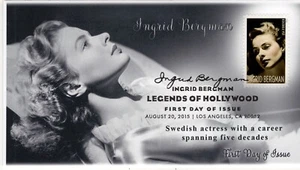 AO 5012-4, 2015, Ingrid Bergman, Pictorial Postmark, Add-on Cachet, First Day Co - Picture 1 of 1