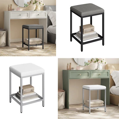 Sitzhocker Schminkhocker Badhocker mit Ablage Polsterhocker aus Leinen Metall - Bild 1 von 4