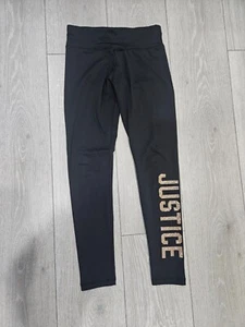 Justice Black Shiny Gold Letters Stretchy Polyester Leggings size 12 - Picture 1 of 4