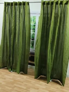 Linen Curtain 2 Panel Curtain Panel Moss Green Curtain for Living Room Kitchen - Picture 1 of 8