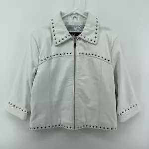 Wilsons Maxima giacca pelle bianca donna taglia XL argento borchie spedizione veloce - Foto 1 di 12