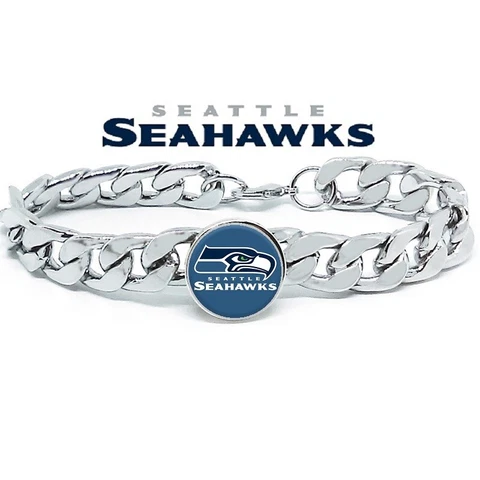 Seattle Seahawks Silver Womens Curb Link Chain Bracelet Football Gift D4 Cover
