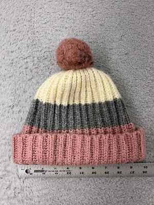 Gorro Toque Mujer Talla Única Rosa Gris Marfil Tejido 100% Acrílico Piel Sintética Pom Foto 1 de 4