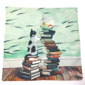 Cat Print Cushion Cover Kitten Fish Bowl Books Zip Closure NWOT 45 x 45cm - Bild 1 von 6