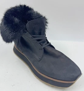 Aquatalia By Marvin K Boots Women's 8 Black Leather Fur Trim Ankle Winter Boots - Picture 1 of 8