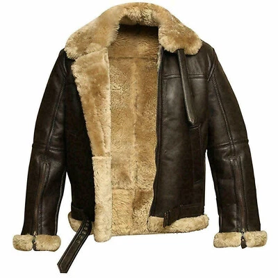 Jaqueta de couro masculina pele de carneiro aviador piloto RAF B3 bombardeiro voador Shearling - Imagem 1 de 3