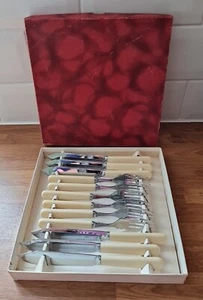 SET 6 ROBINSON SHEFFIELD STAINLESS STEEL FISH EATER SET FAUX BONE HANDLES - Picture 1 of 9