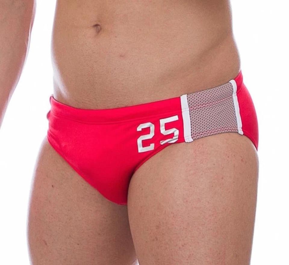 BIKKEMBERGS '25' Men's Swim / Bathing Briefs Bikini Suit S Red/Gray/White *NWT* - Image 1 of 4
