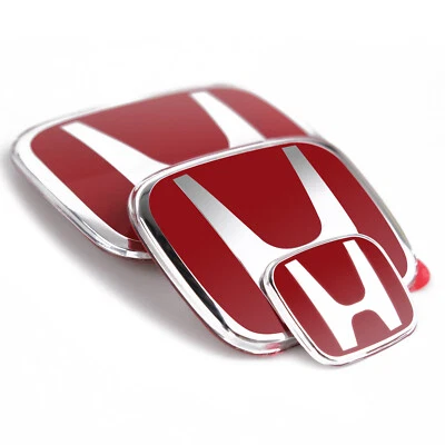 3PCS Front Rear Steering Red H Emblem Fit For 2016-21 Honda CIVIC SEDAN 4Door — 第 1/4 张图片