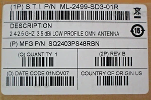 SYMBOL ML-2499-SD3-01R 2.4-2.5 GHZ 3.5dBi Low Profile Omni S.T.I. SQ2403PS48RBN - Picture 1 of 12