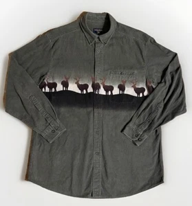 Woolrich Men’s XL Olive Deer Design Button Down Cotton L/S Flannel Shirt 6579CB - Picture 1 of 20