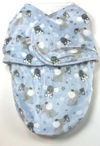 Blankets & Beyond Fleece Swaddle Bag Blue White Elephant Unisex Nb / 0-6 Months - Picture 1 of 10