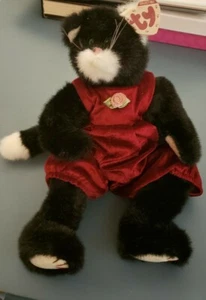 NEU Vintage 1993 TY "Ebony" schwarze Katze Dachbodenschätze nicht mehr produziert 13" mit rotem Pullover  - Bild 1 von 6