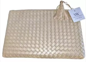 Nuova con etichetta Virginia Wolf NYC Mimi borsa in tessuto frizione nappa chiusura oro - Foto 1 di 6