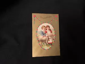 Vintage Victorian Children & Lamb Easter Postcard c. 1911 - Picture 1 of 2