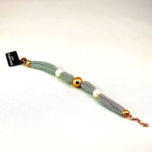Adami and Martucci Silver Mesh Bracelet W/Rose Gold Beads and Freshwater Pearls
