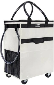 Reusable Grocery Bag on Wheels Shopping Trolley with 8 Pockets and Zipper Cover - Picture 1 of 9