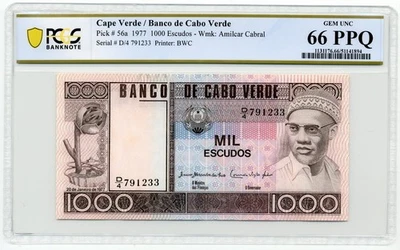 Cape Verde 1977 1000 Escudos , Pick# 56a - PCGS GEM UNC 66 PPQ - Image 1 of 2