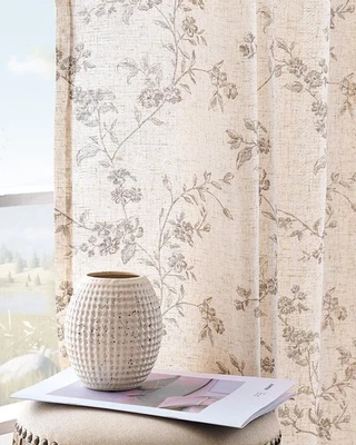 Cortinas florales de lino para sala de estar 84 pulgadas de largo cortinas estampadas topo B... Foto 1 de 4
