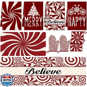 Fanfanwin 10-tlg. Weihnachten Küchendeko Set Küchentücher und Teppiche Ofenmit - Bild 1 von 5