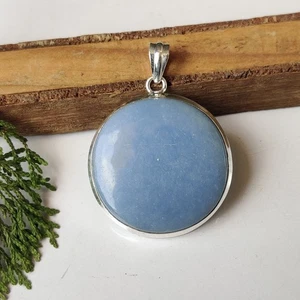 Natural Angelite Gemstone Pendant 925 Sterling Silver Wife Gift Pendant PG7685 - Picture 1 of 5