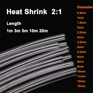 0.8mm-15mm Heat Shrink 2:1 Transparent Clear Heatshrink Tubing Tube Sleeving - Picture 1 of 2