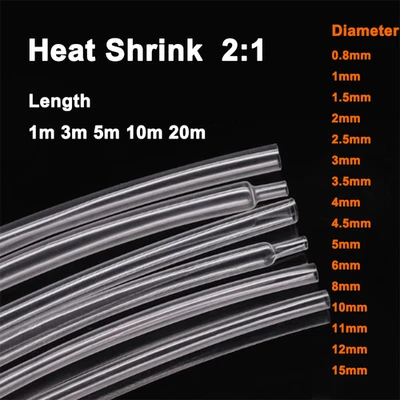 0.8mm-15mm Heat Shrink 2:1 Transparent Clear Heatshrink Tubing Tube Sleeving - Image 1 of 2