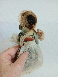 Vintage primitive OOAK schwarze Volkskunst getrocknetes Apfelgesicht Puppe Afroamerikaner 7 Zoll - Bild 1 von 9