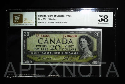 CANADA $20 1954 BC-33a P70 AU CU 58 UNC QEII DEVILS FACE 66 END BEATTIE COYNE - Image 1 of 4