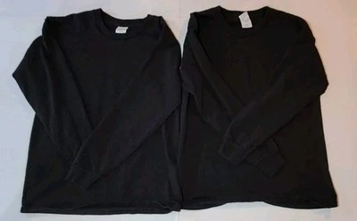 Pair of 2 Hanes Boys L 14-16 Black Basic Long Sleeve Shirts - Image 1 of 4