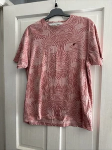 Racing Green Pink Leaf Print Size Large T Shirt - Picture 1 of 3